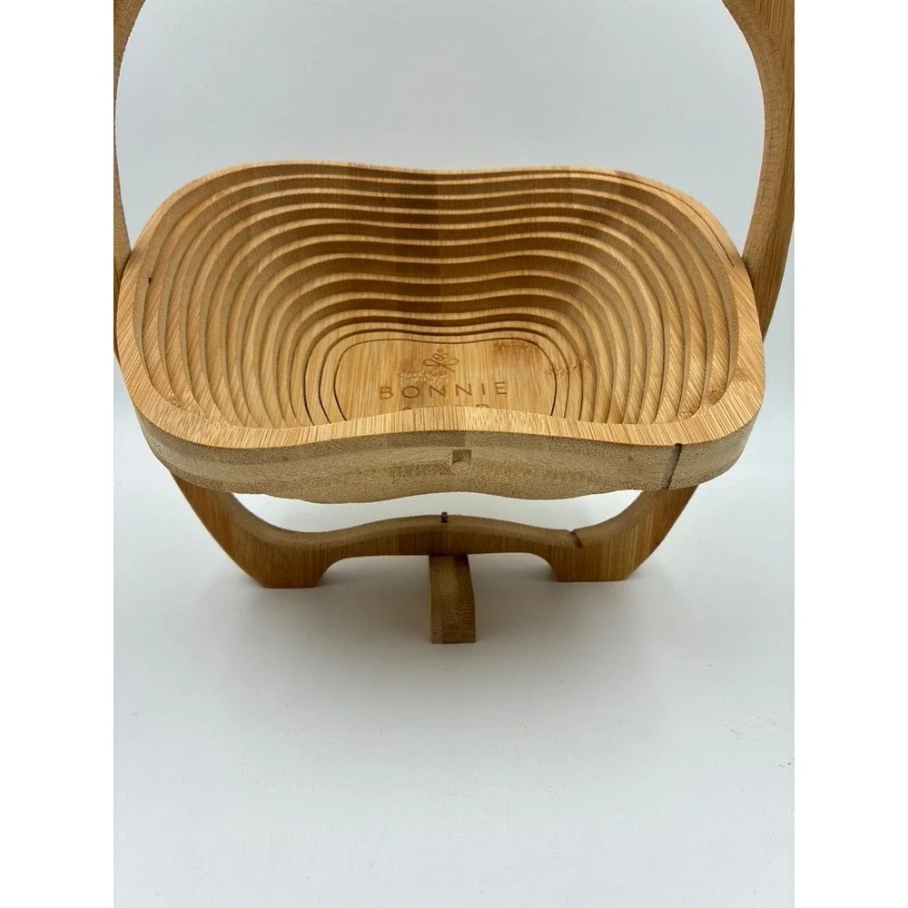 Bonnie & Pop Bamboo Apple Fruit Basket Collapsible Wood Trivet Kitchen Decor